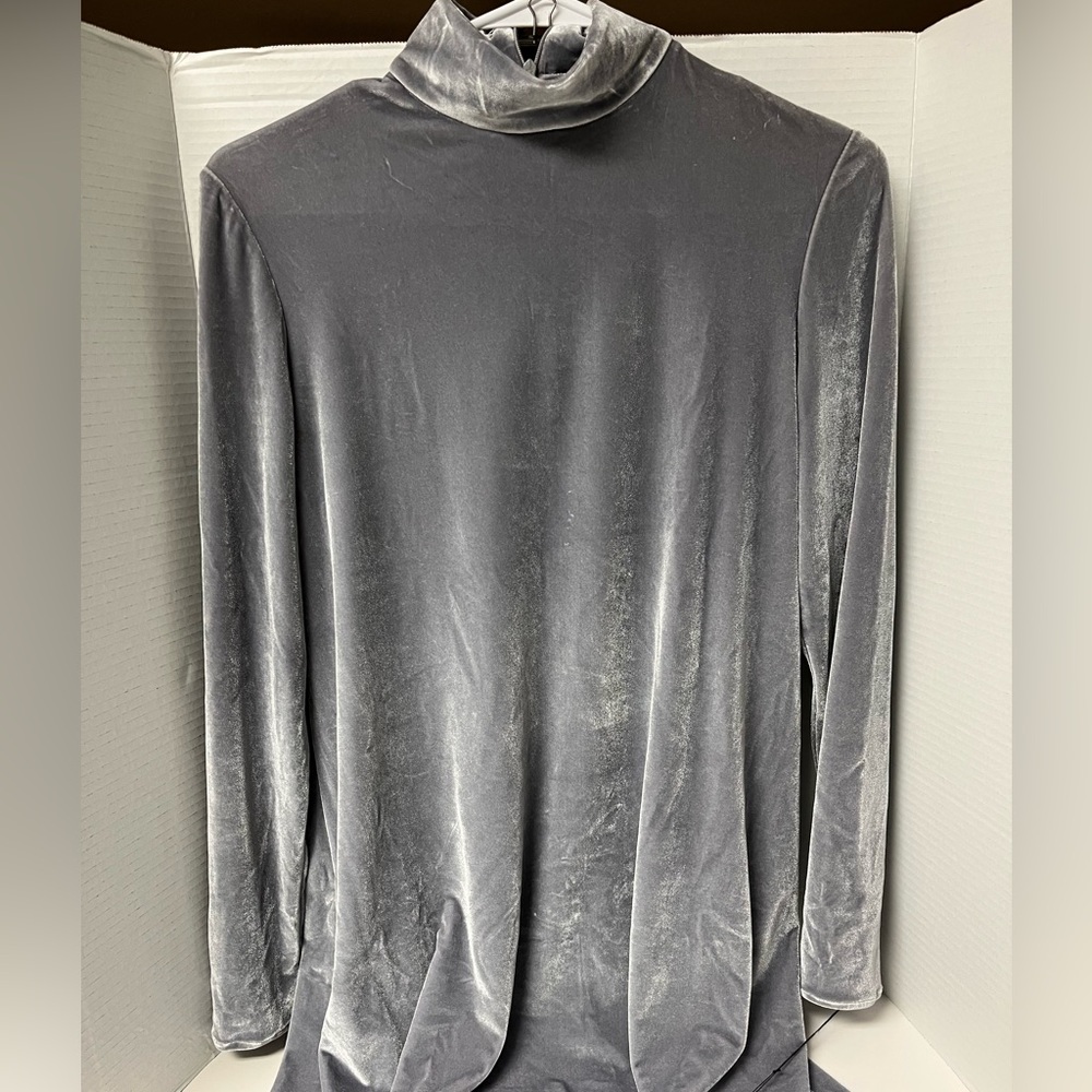 Francis & Rita Grey Velvet LS Turtleneck Tunic Mini Dress A Line Goth Romance Sm